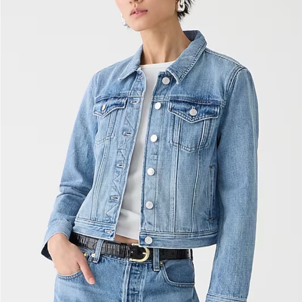 J Crew Lightly distressed cropped denim jean jacket. Size small Boho Festival